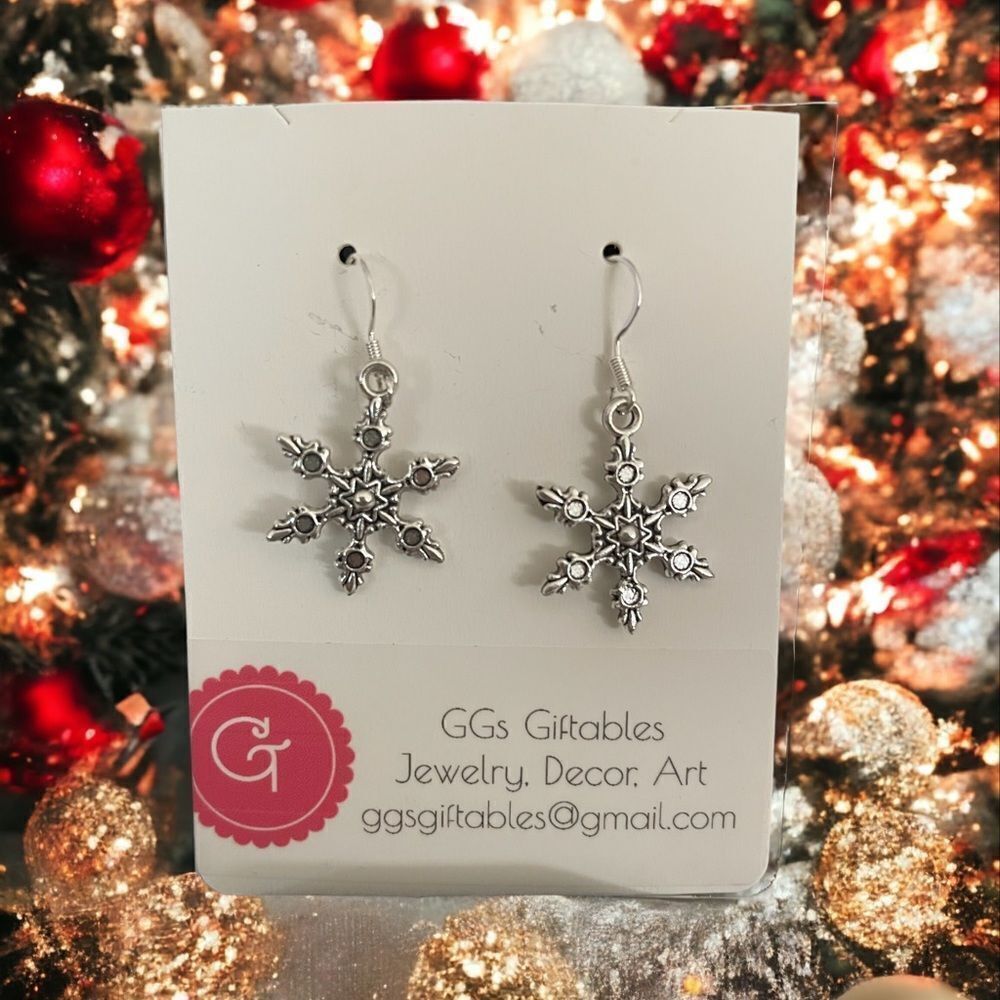SNOWFLAKE STERLING SILVER PIERCED EARRINGS